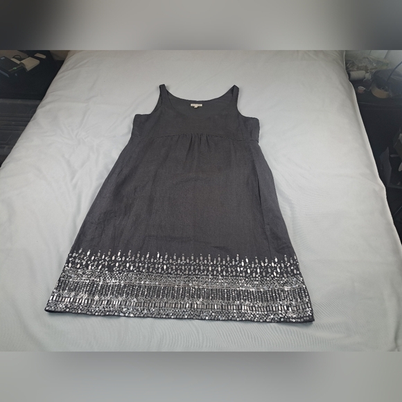 Eileen Fisher Organic Linen Gray Sequin Tank Dress Size 10 - Picture 11 of 15